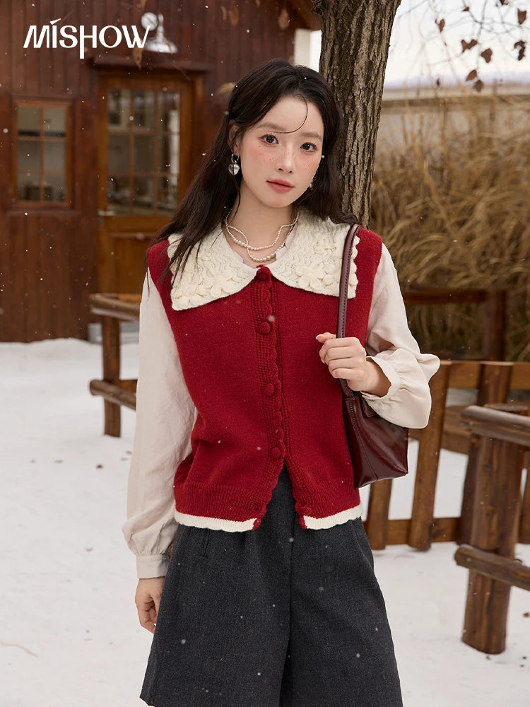 Mishow Black Peter Pan Collar Knitted Vest MXE45Z2484
