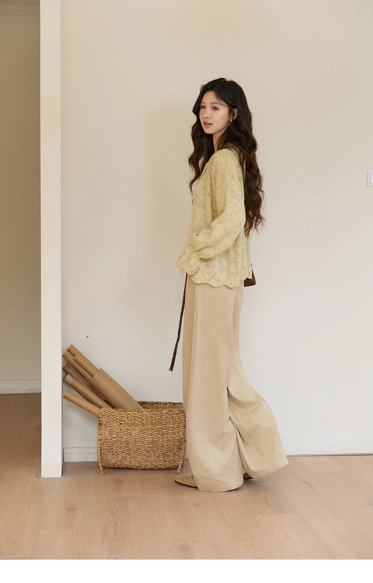 MISHOW Khaki Wide Leg Pants High Waist Belted Rear Pocket MXF13K1237
