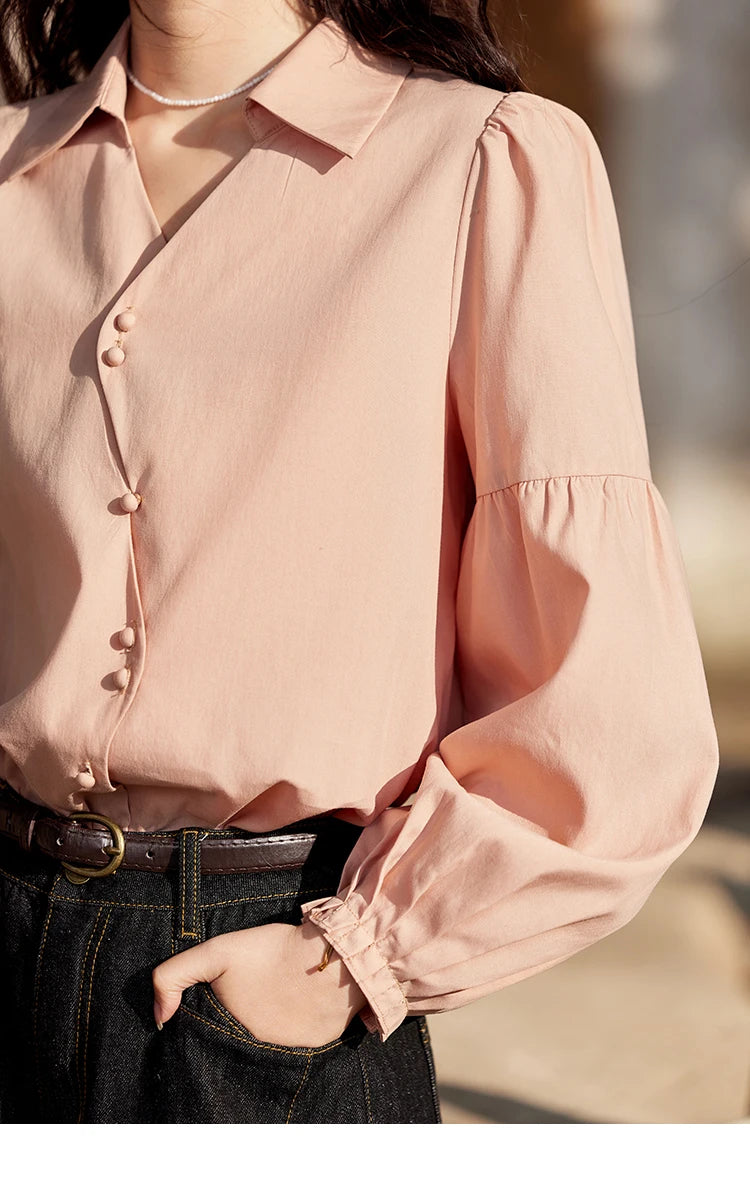 MISHOW French Polo Neck Long Sleeve Shirt Solid Casual MXE11C0388