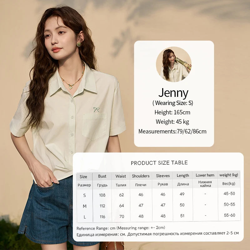 MISHOW Same Color Bow Embroidered Shirt Asymmetric Hem MXD23C0257