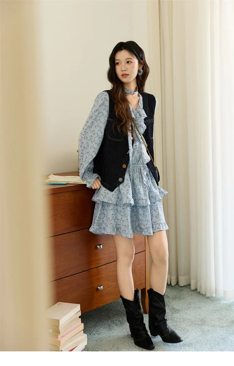 Mishow Denim V-Neck Vest with Pockets MXE45W0868