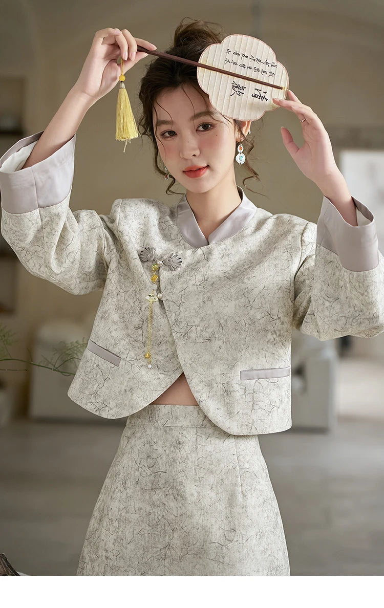 Mishow Chinese Stand Collar Jacket & A-Line Skirt Set MXD15W0373