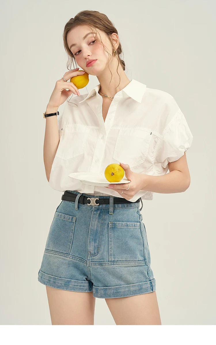 Mishow Denim Blue High Waist Straight Shorts MPD26K0618