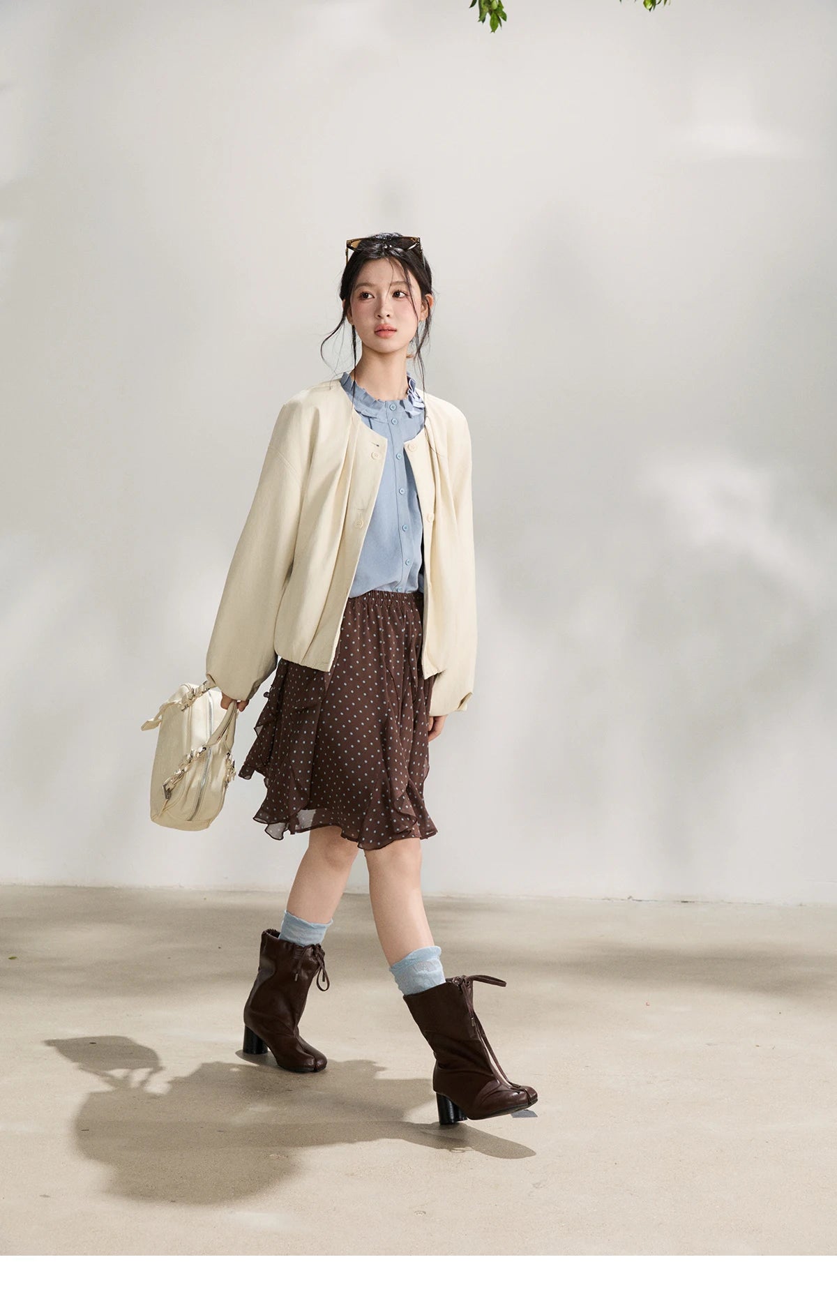 MISHOW Imitation Protein Skin Leather Jacket Ruffled Collar Button-Up MXF108W1019
