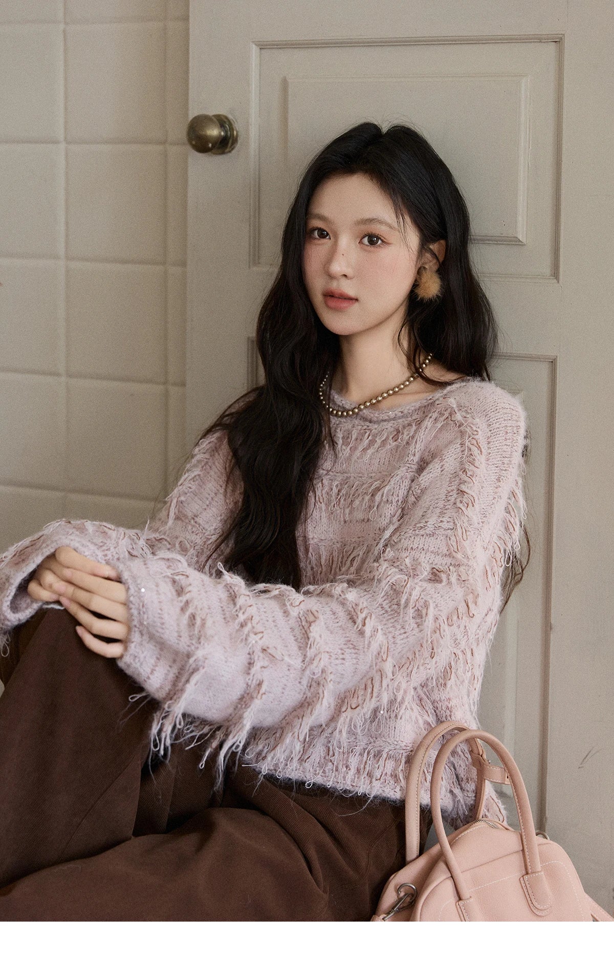 Mishow Tassel Bead Wool Blended Thick Sweater MXE90Z2822