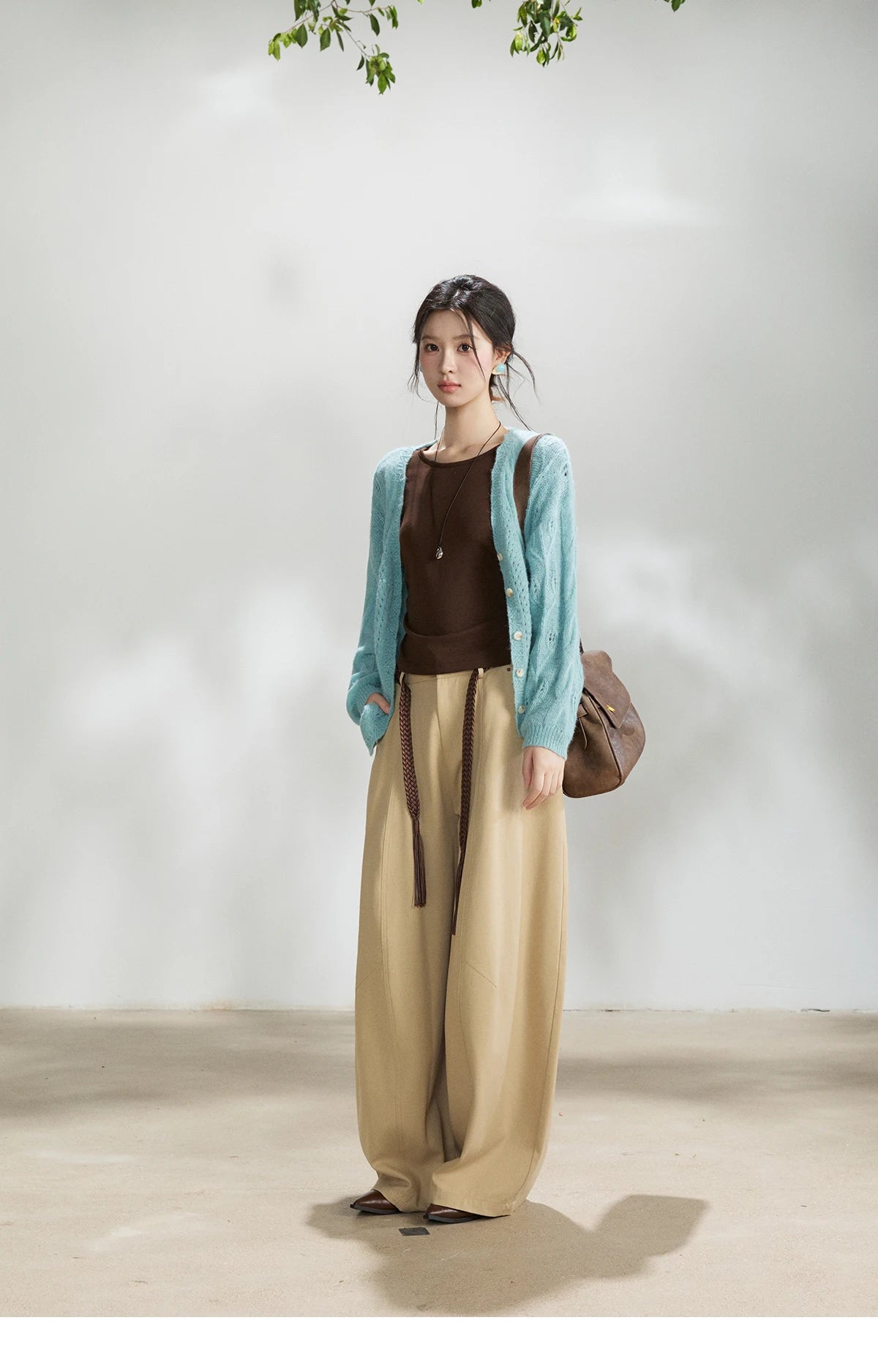 Mishow Blue Hollow Out V-Neck Wool Cardigan MXF13Z2975