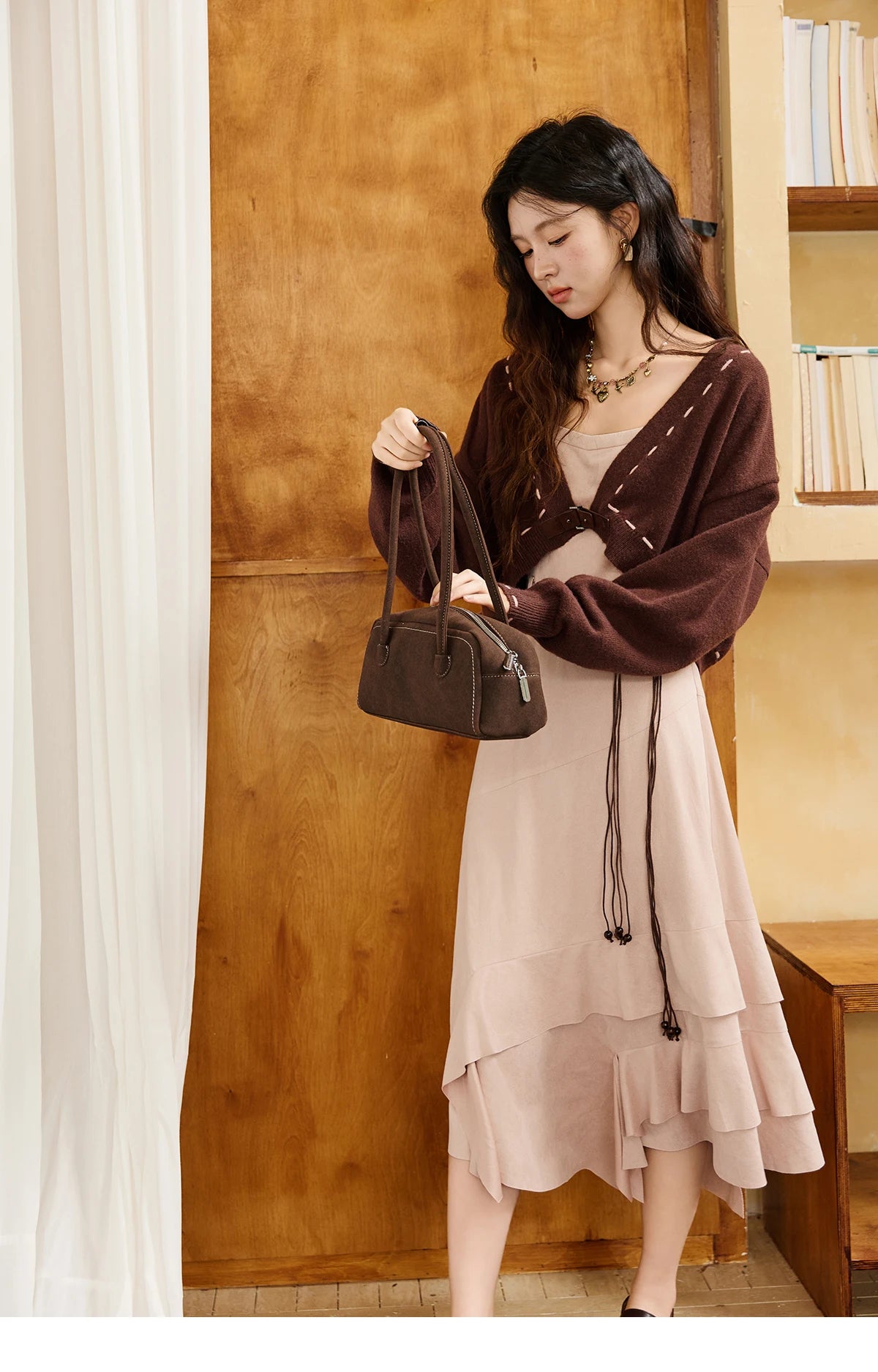 Mishow Frosted Velvet Cardigan & Camisole Dress Set MXE47T1382