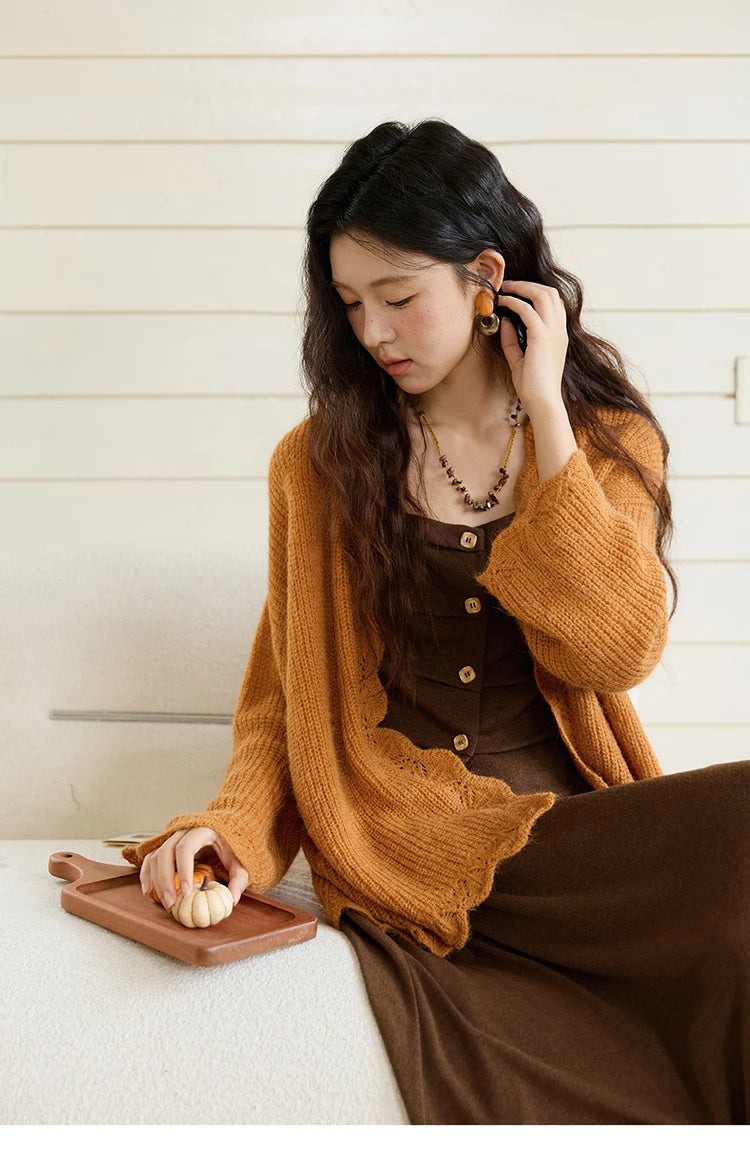 Mishow Pumpkin Wavy Edge Dropped Sleeve Cardigan MXE46Z2505