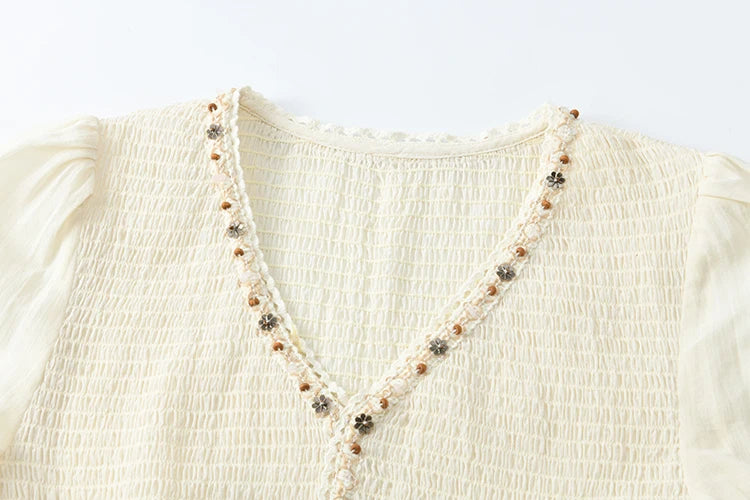 Mishow Apricot 100% Cotton Splicing Lace Dress MXE16L2168