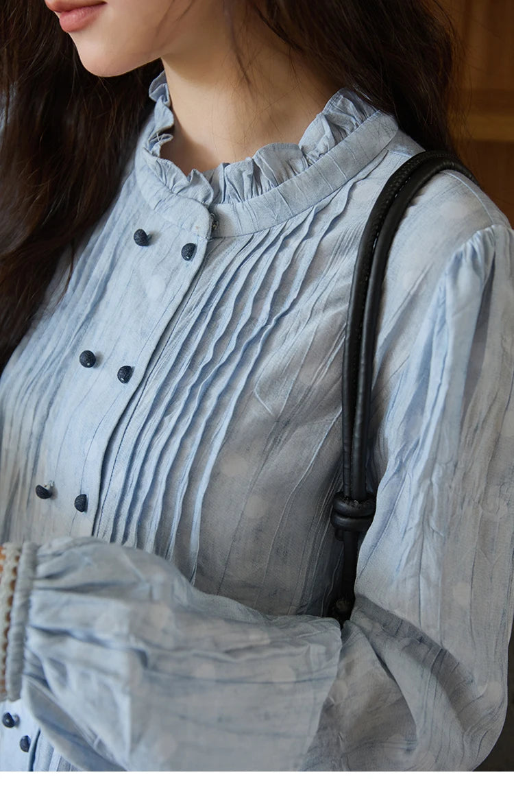 MISHOW Polka Dot Chiffon Shirt Stand Collar MXE41X1926