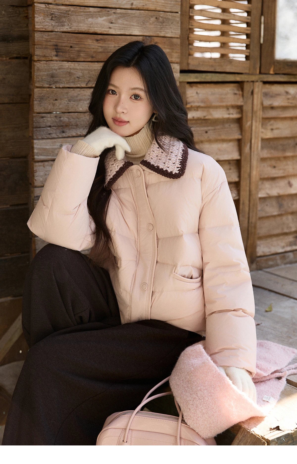 Mishow Knitted Lapel Collar Short Down Jacket MXE94Y0094