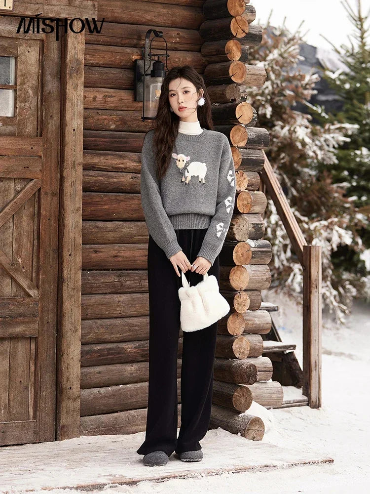 Mishow Soft Lamb Color Clash Spliced Pullover MXD59Z1140