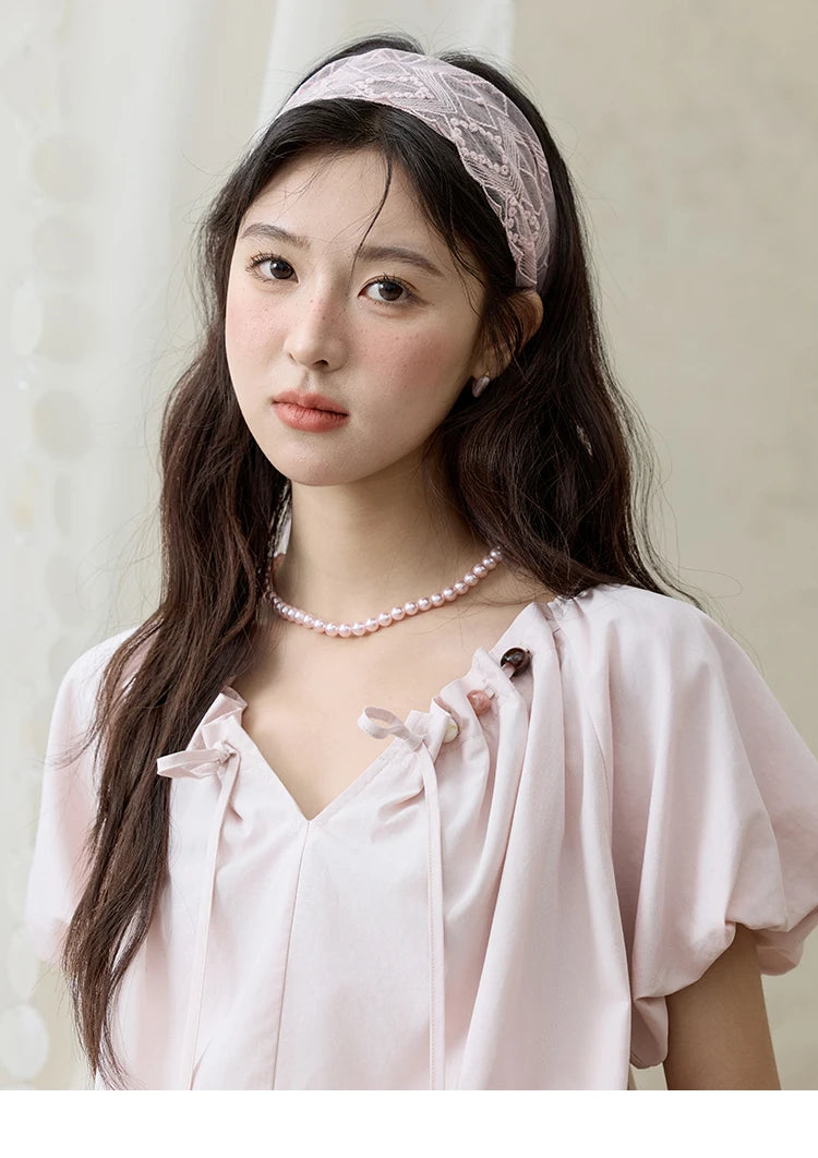 MISHOW V-Neck Puff Sleeve Blouse Beaded Retro Top MXE33X1757