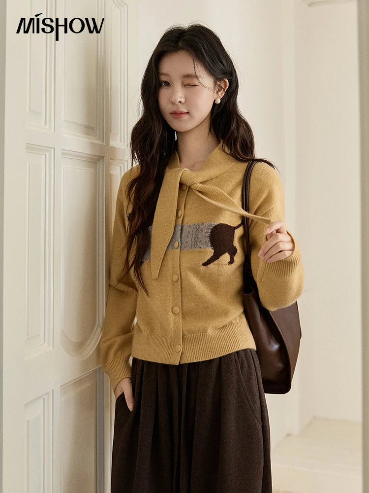 Mishow Pink Dachshund Pattern Bow Collar Cardigan MXE94Z2997