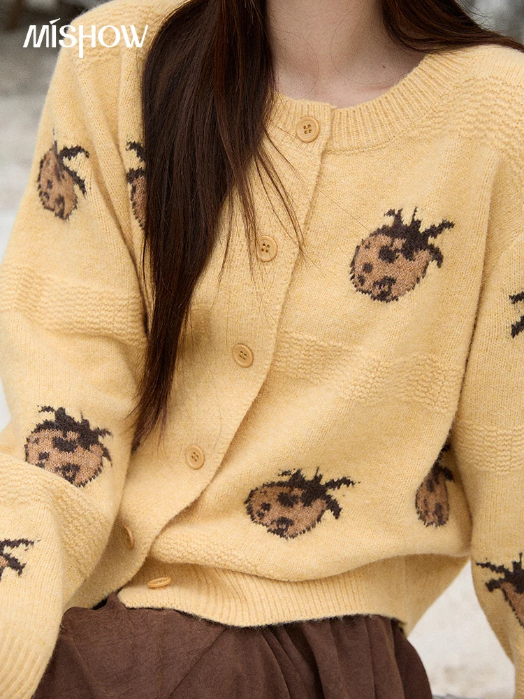 Mishow Funny Pineapple Jacquard Round Neck Cardigan MXE87Z2752