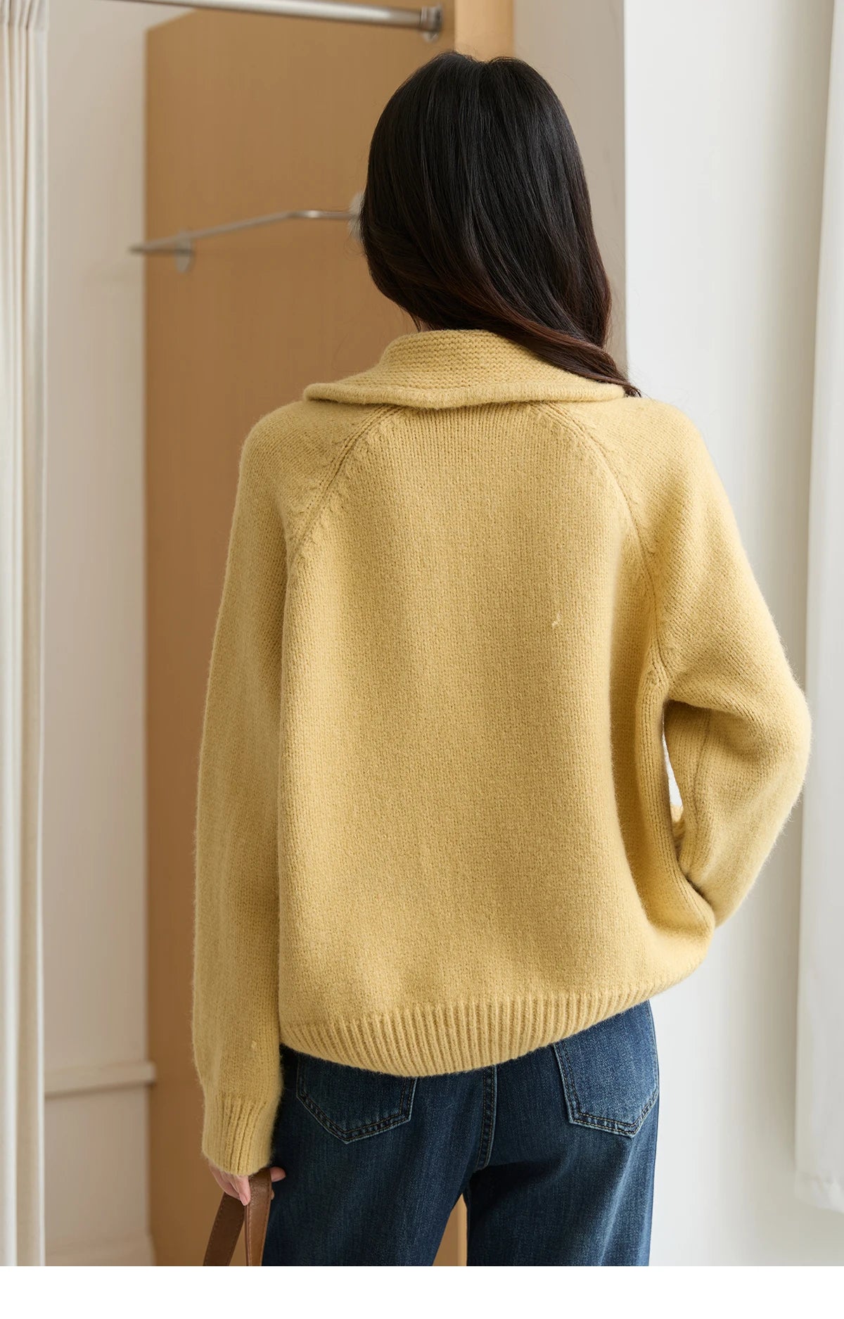 Mishow Yellow Zipper Turn-Down Collar Cardigan MXE49Z2619