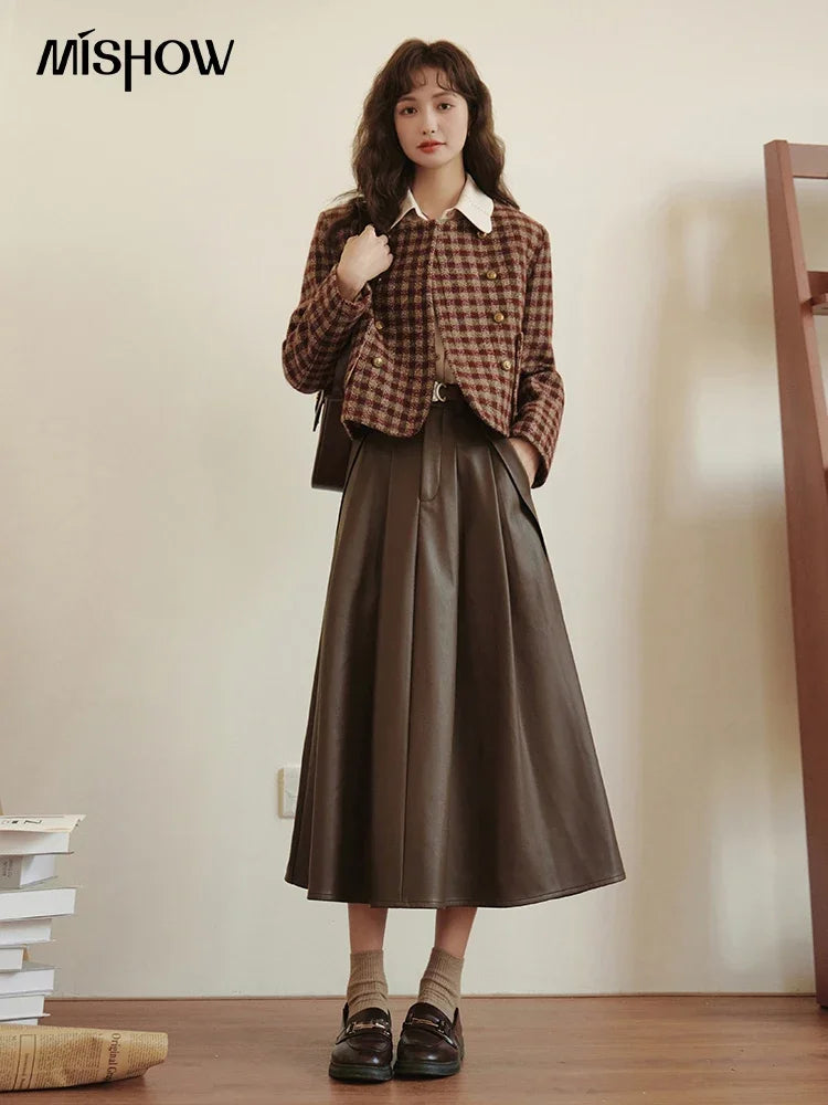 Mishow Vintage French Crop Plaid Woolen Top MXC48W0175