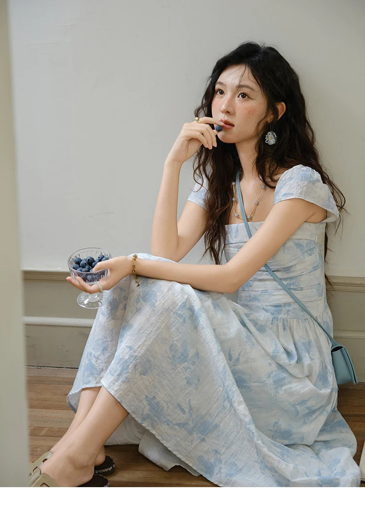 Mishow Square Neck Flying Sleeve Print Dress MXE35L2274