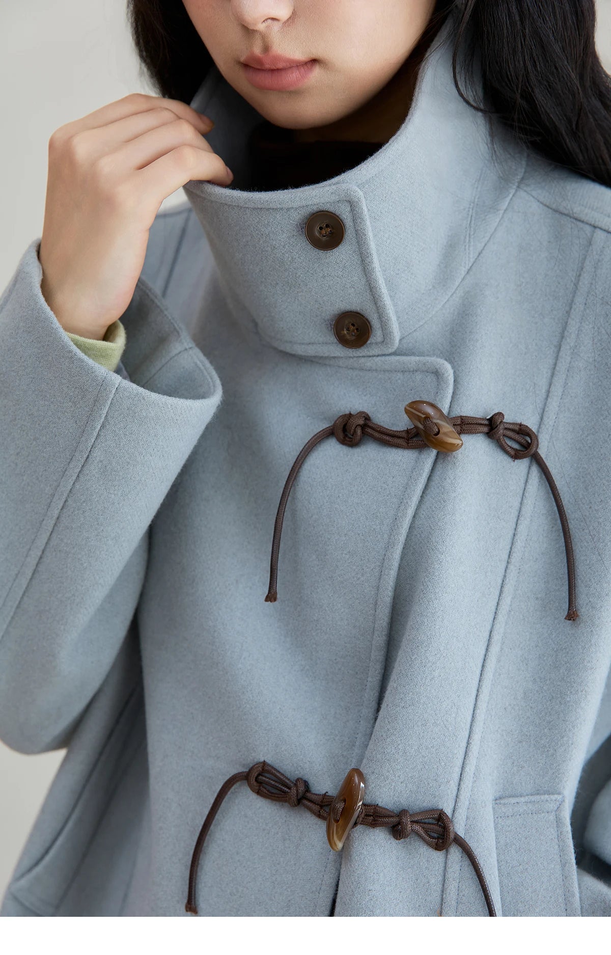 Mishow Blue Double-Breasted Lace Up Woolen Coat MXE51W0872