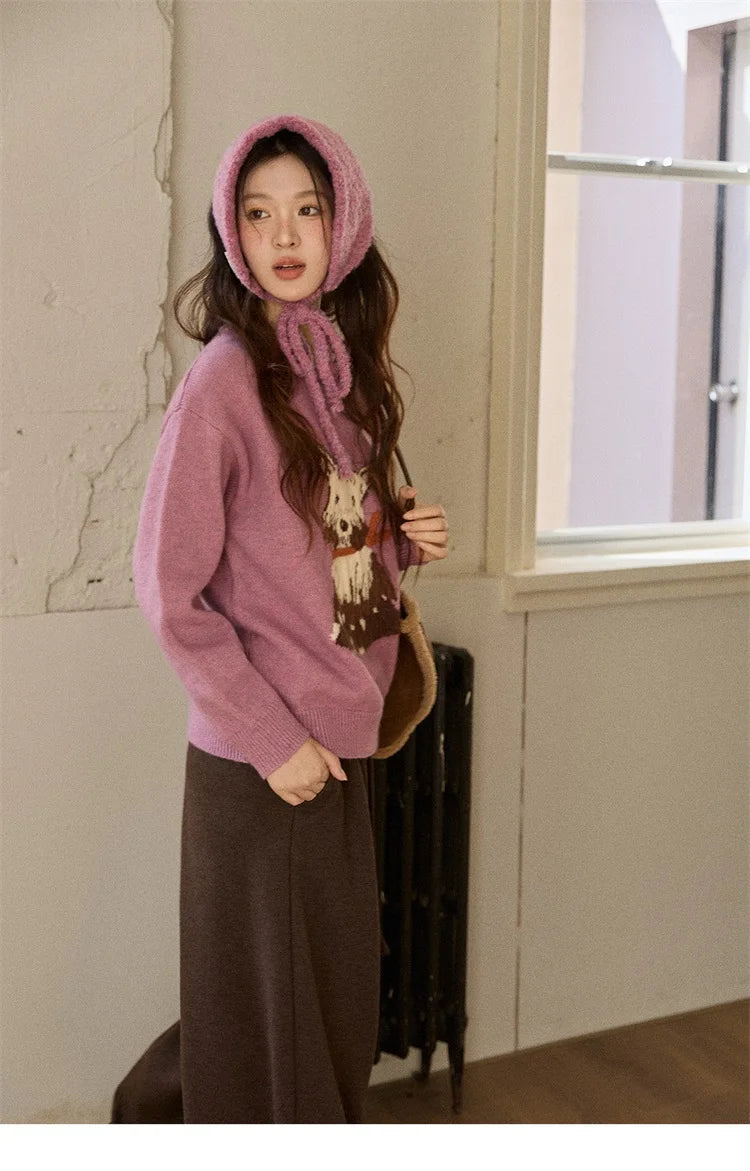 Mishow Purple Jacquard Dog Arctic Fleece Sweater MXE88Z2599