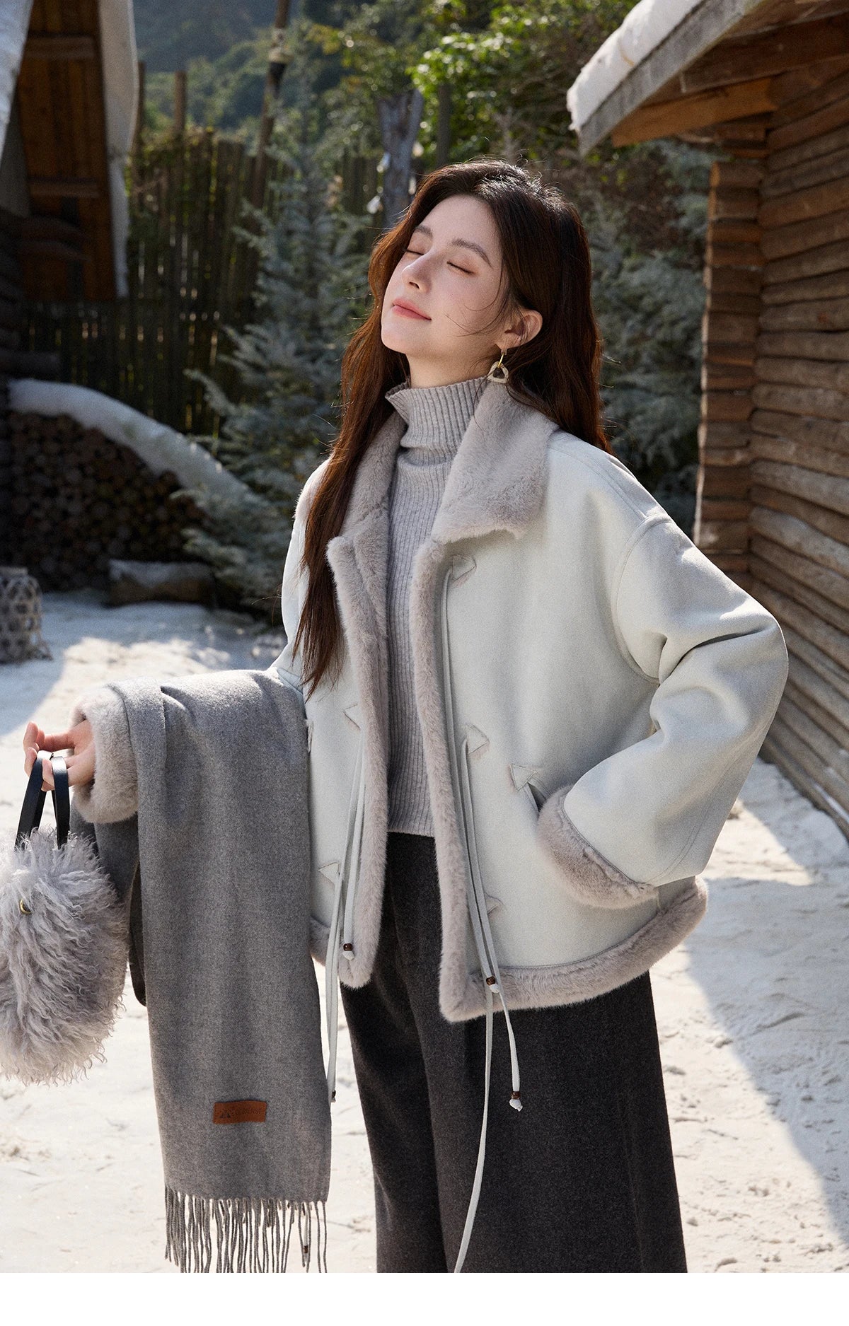 Mishow Suede Imitation Mink Fur Lace-Up Coat MXE90W0921