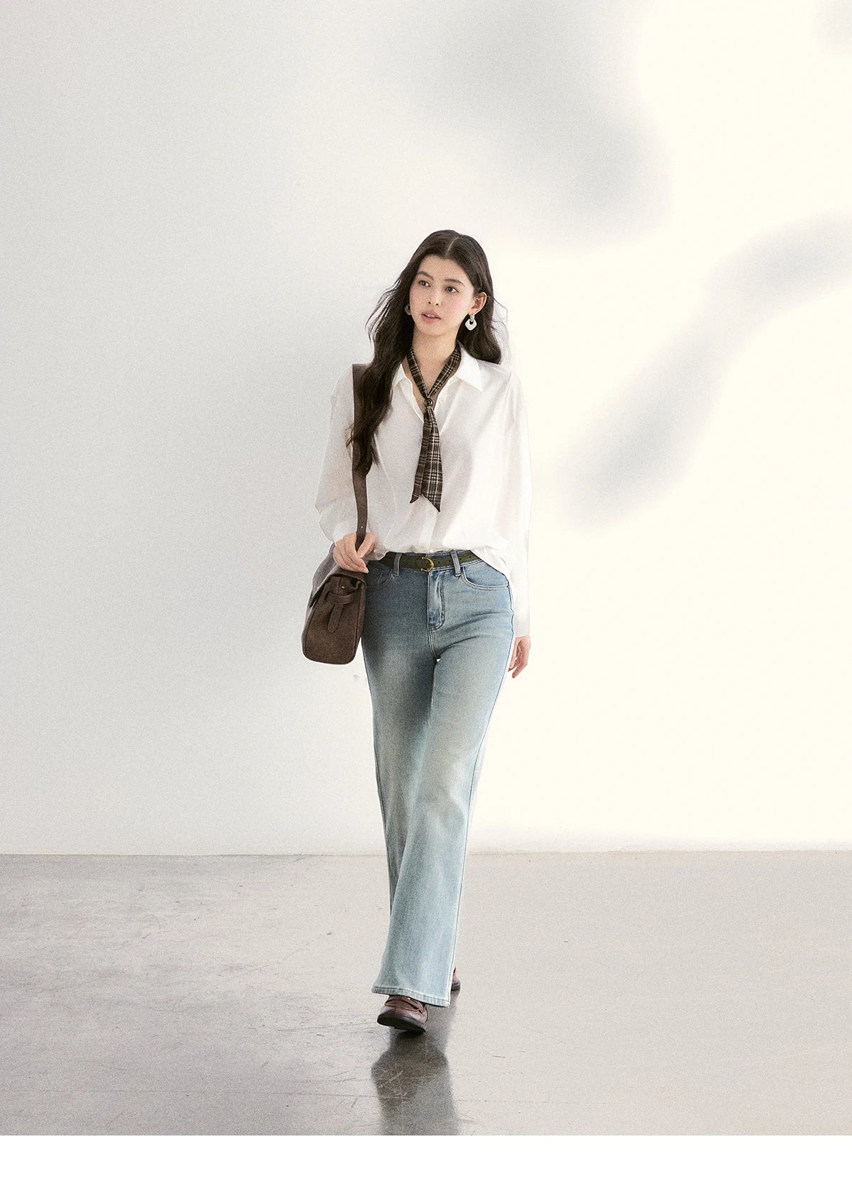 MISHOW Casual Loose Shirt with Plaid Scarf Lapel Top MXF108C0815