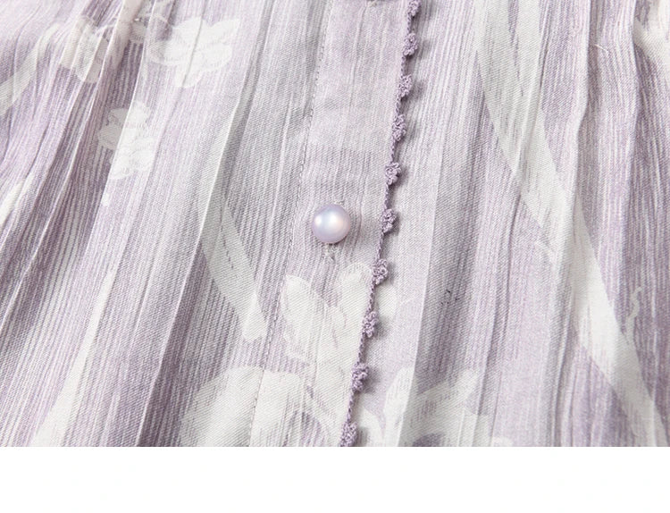 Mishow Purple Print Chiffon Stand Collar Dress MXE32L2163