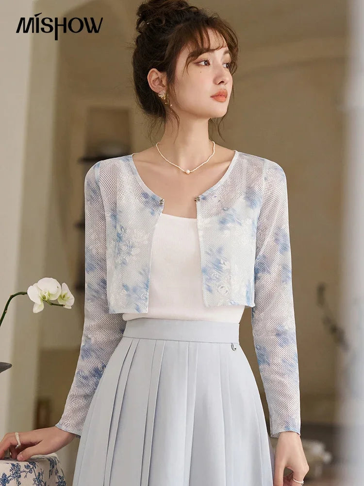 Mishow Elegant Hollow Cardigan & Camisole & Pleated Skirt Set MXD12W0342