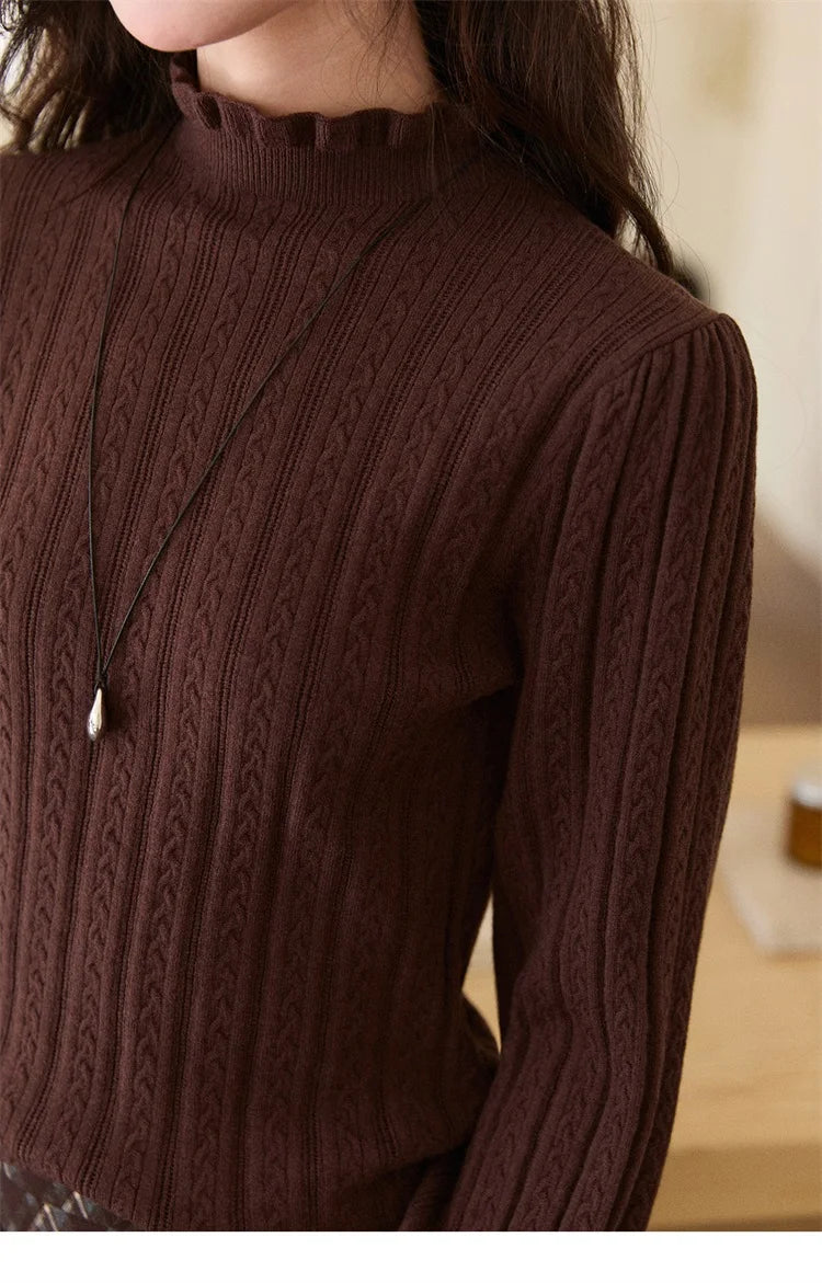 Mishow Half Turtleneck Ruffle Lantern Sleeve Top MXE93Z2810