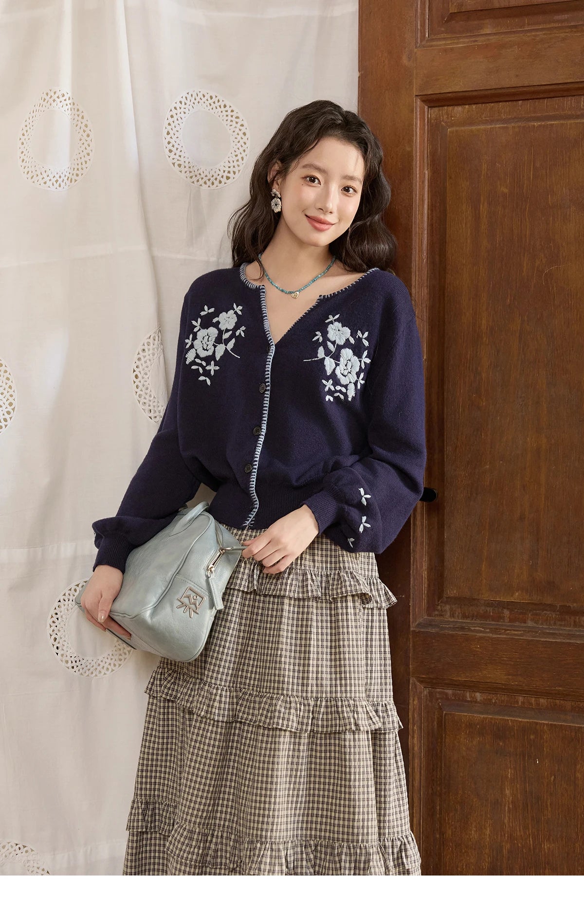 Mishow Dark Blue French Embroidered Cardigan MXE45Z1381