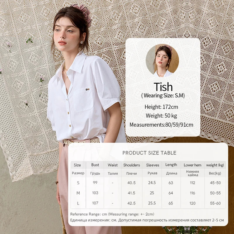 MISHOW French Turn-Down Collar Short Sleeve Solid Blouse MXE33C0778