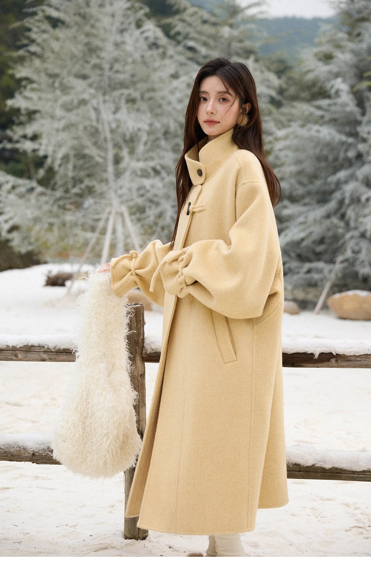 Mishow Yellow 100% Wool Double-Faced Turtleneck Coat MXE51W0902