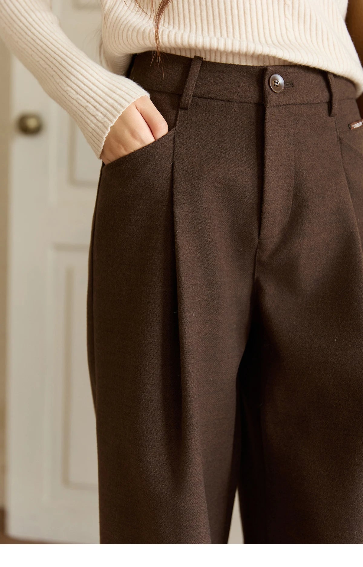 MISHOW Brown Wide-Leg Pants High Waist Drape Trousers MXE51K1094