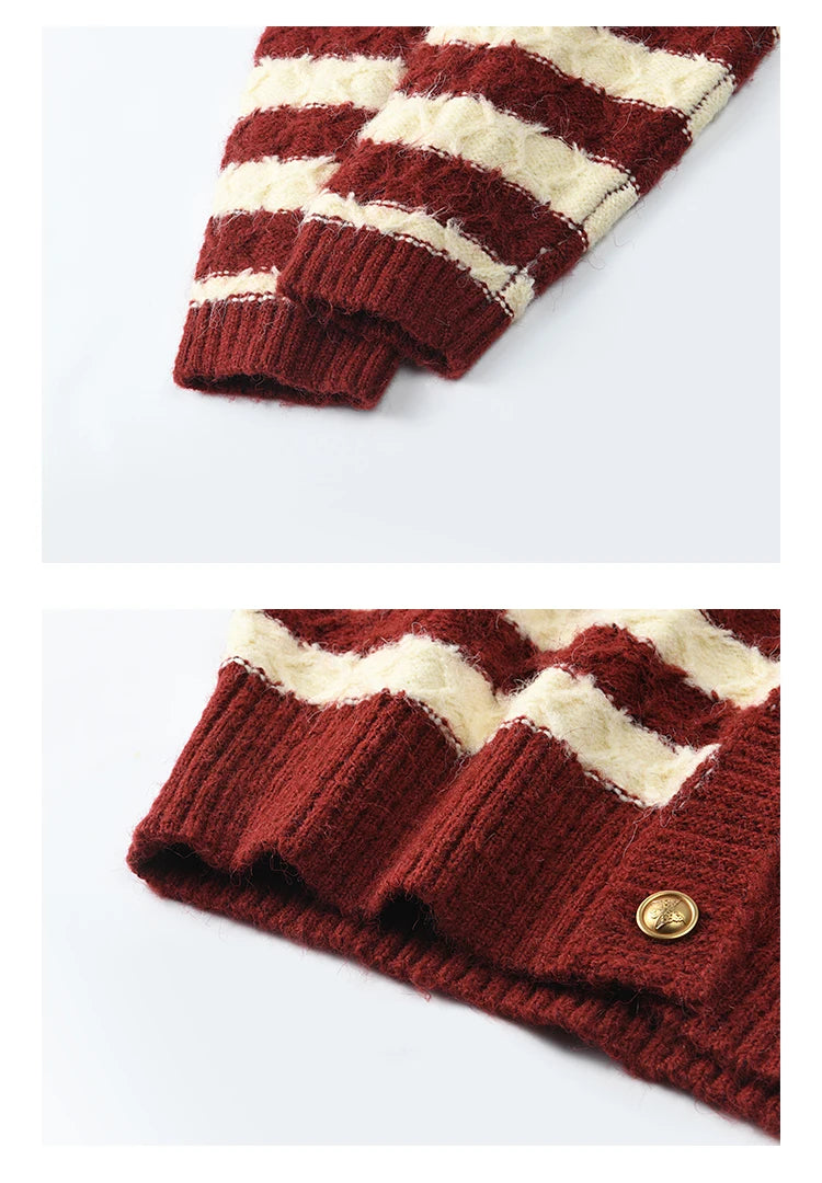 Mishow Christmas Red Striped Wool Blend Cropped Cardigan MXD58Z1038
