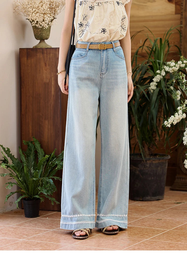 Mishow Denim Blue Lace Straight Leg Jeans MXE35K0947