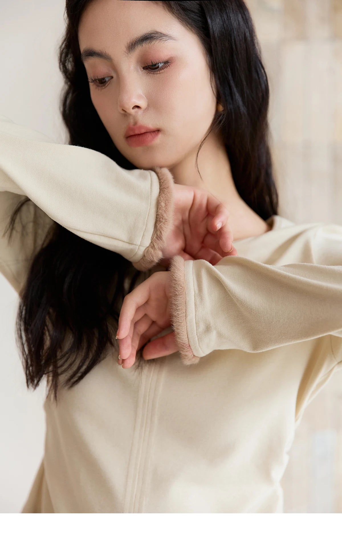 Mishow Apricot Brushed Knit Pleated Pullover MXE48Z2517
