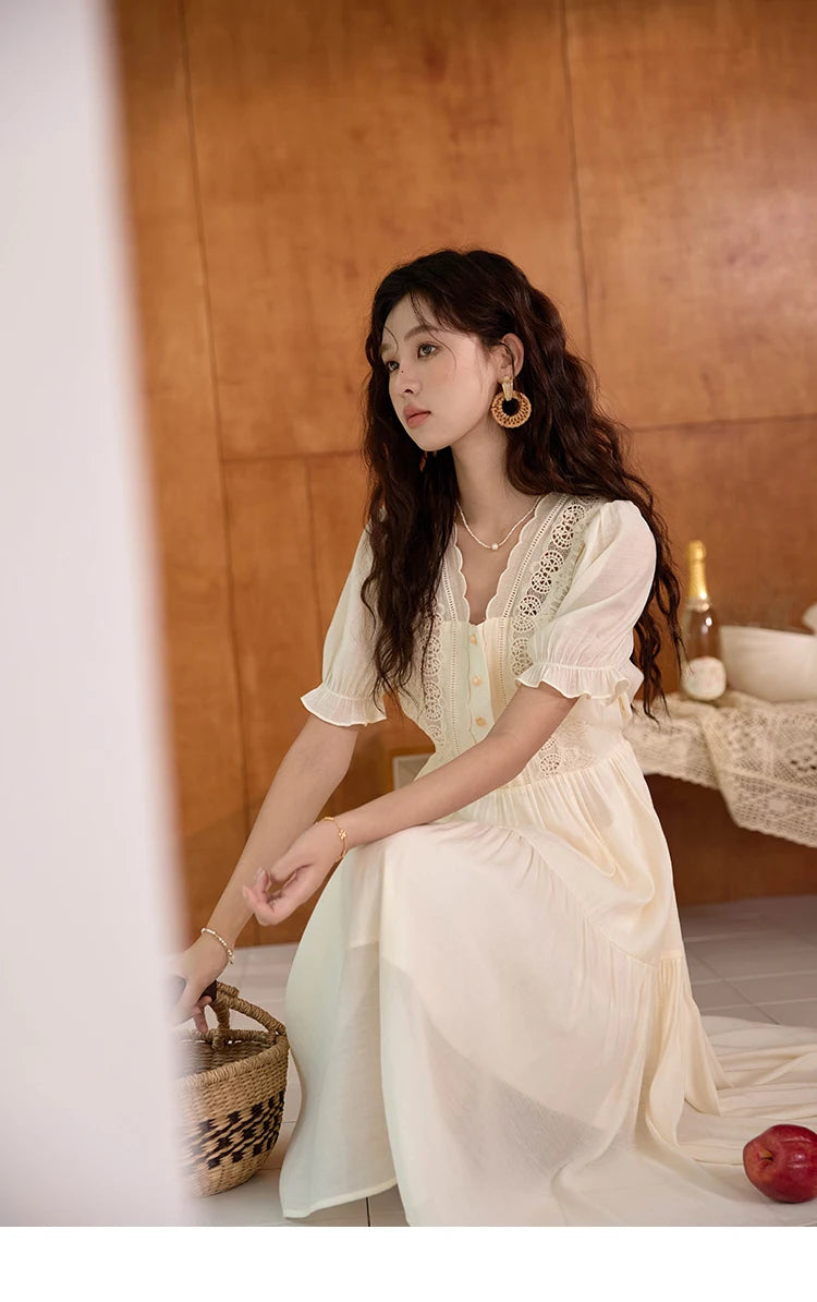 Mishow French Hollow Embroidery Fairycore Dress MXD31L1981