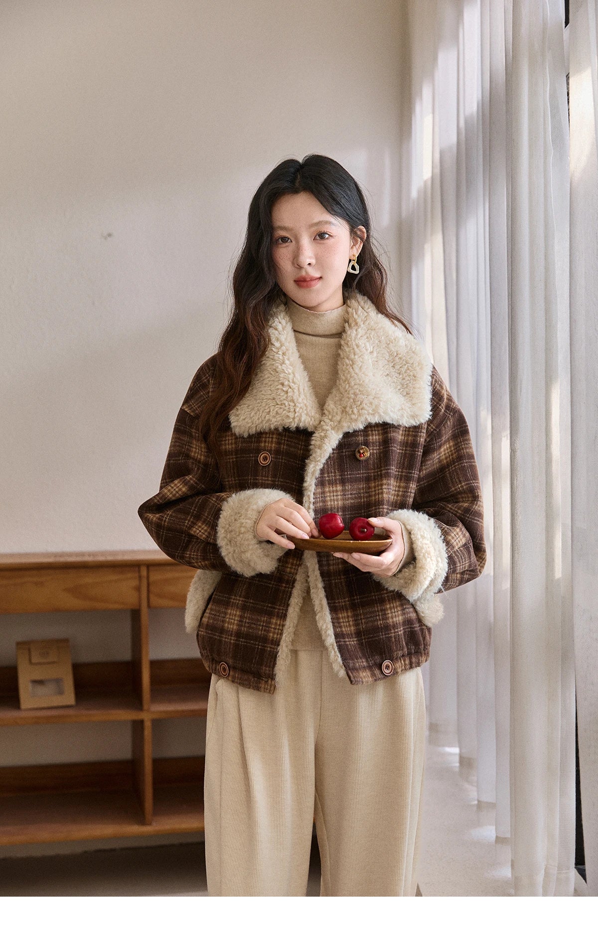 Mishow Retro Plaid Large Lapel Padded Jacket MXE87W1004