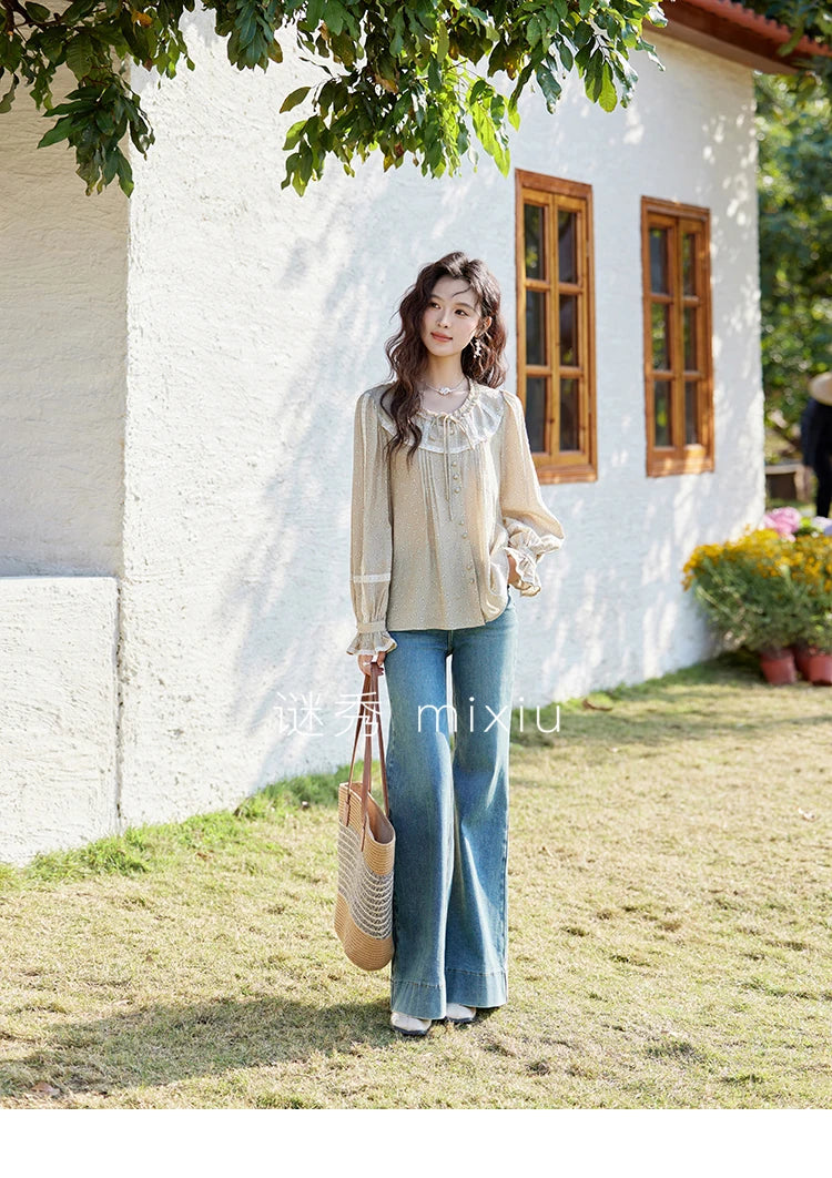 MISHOW Floral Round Neck Shirt Ruffled Collar Petal Sleeve MXE14X1729