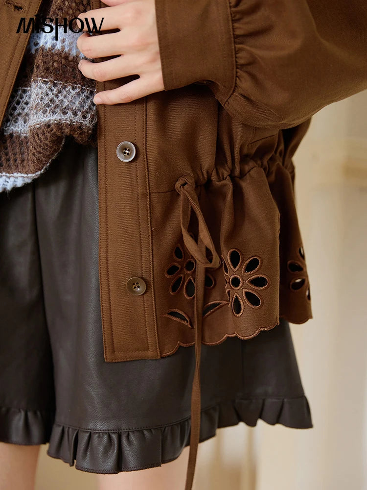 Mishow Hollow Embroidered Drawstring Waist Trench MXE48W0855