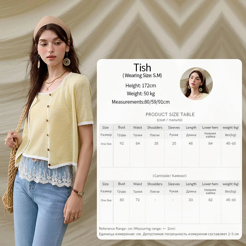 Mishow Short Sleeve Lace Cardigan & Camisole Set MXE33T0582