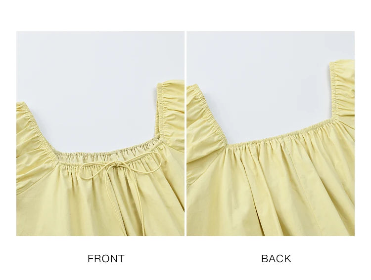 MISHOW Cotton Blouse Puff Sleeve Lace Up O-Neck MXE37X1893