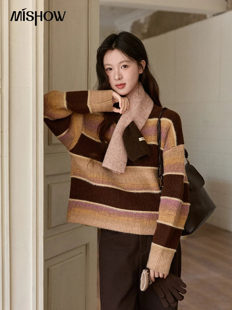 Mishow French Striped Gradient Faux Mink Sweater MXE94Z2891