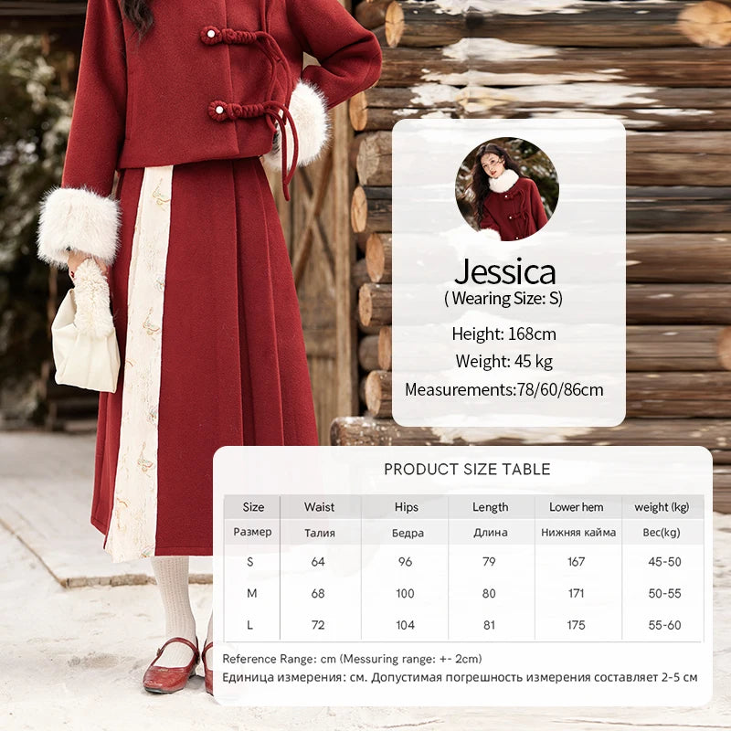 Mishow Tweed Jacket with Removable Fur Collar & Pleated Skirt Set MXD59W0609