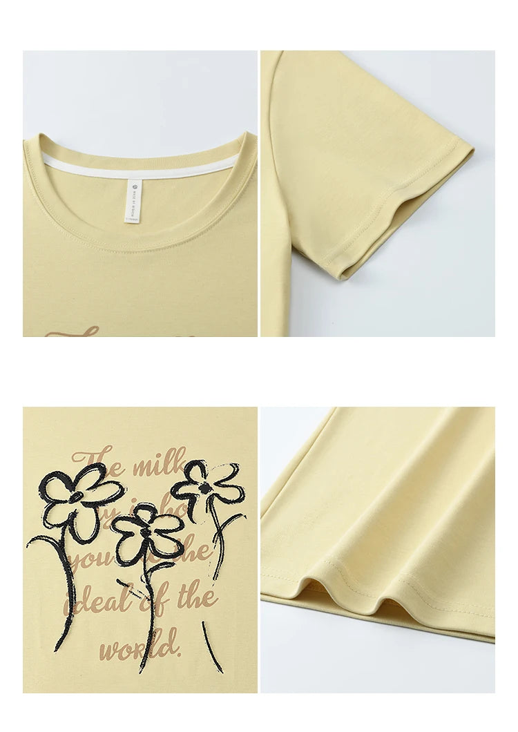 Mishow Embroidered Flower Round Neck Tee MXE33T0498