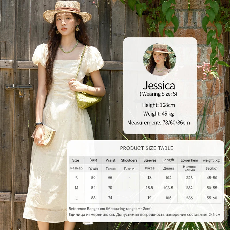 Mishow Paisley Embroidery Square Neck Puff Sleeve Dress MXE34L2265