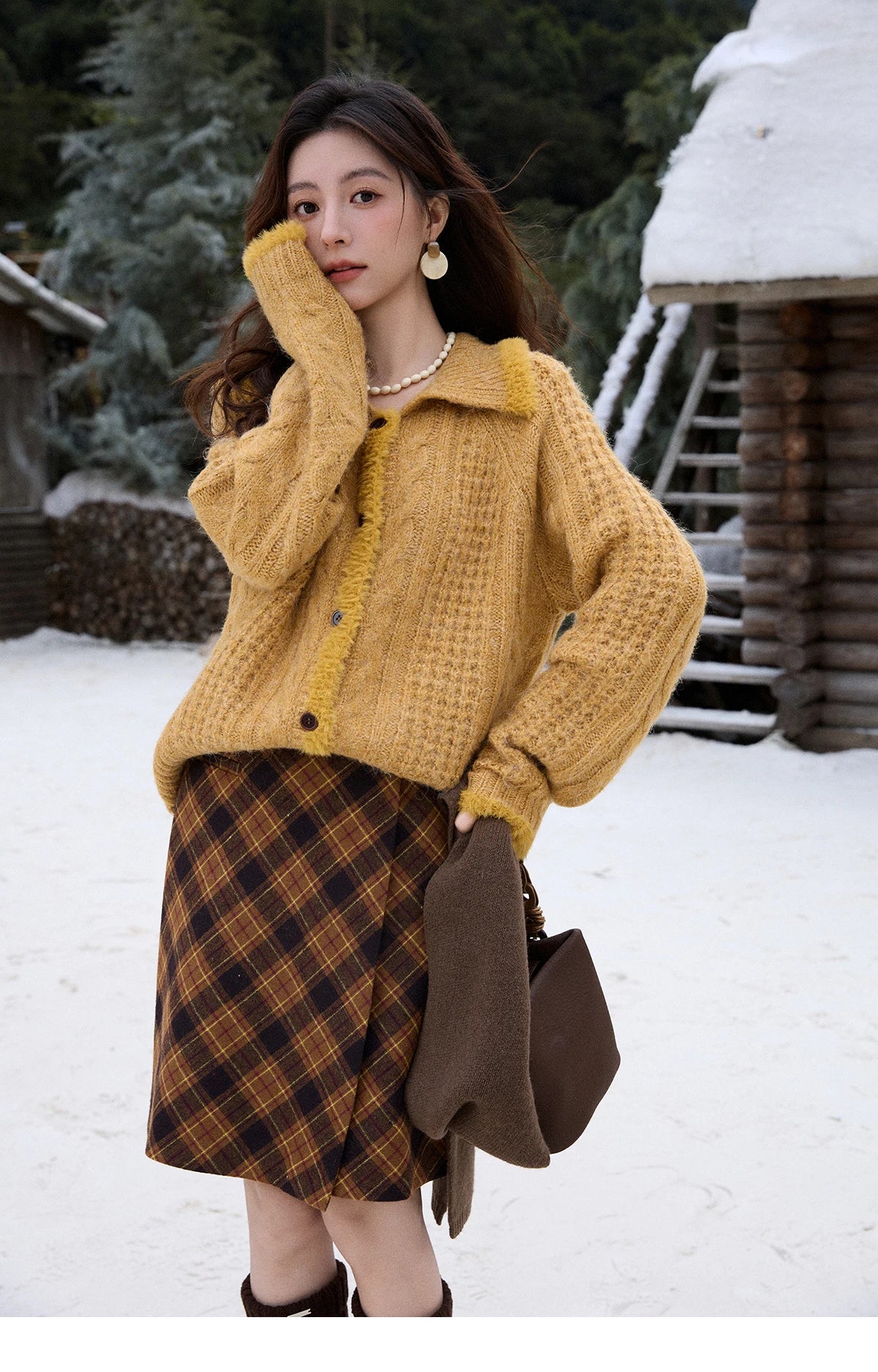 Mishow Retro Plaid Brushed High Waist Warm Skirt MXE91B2457