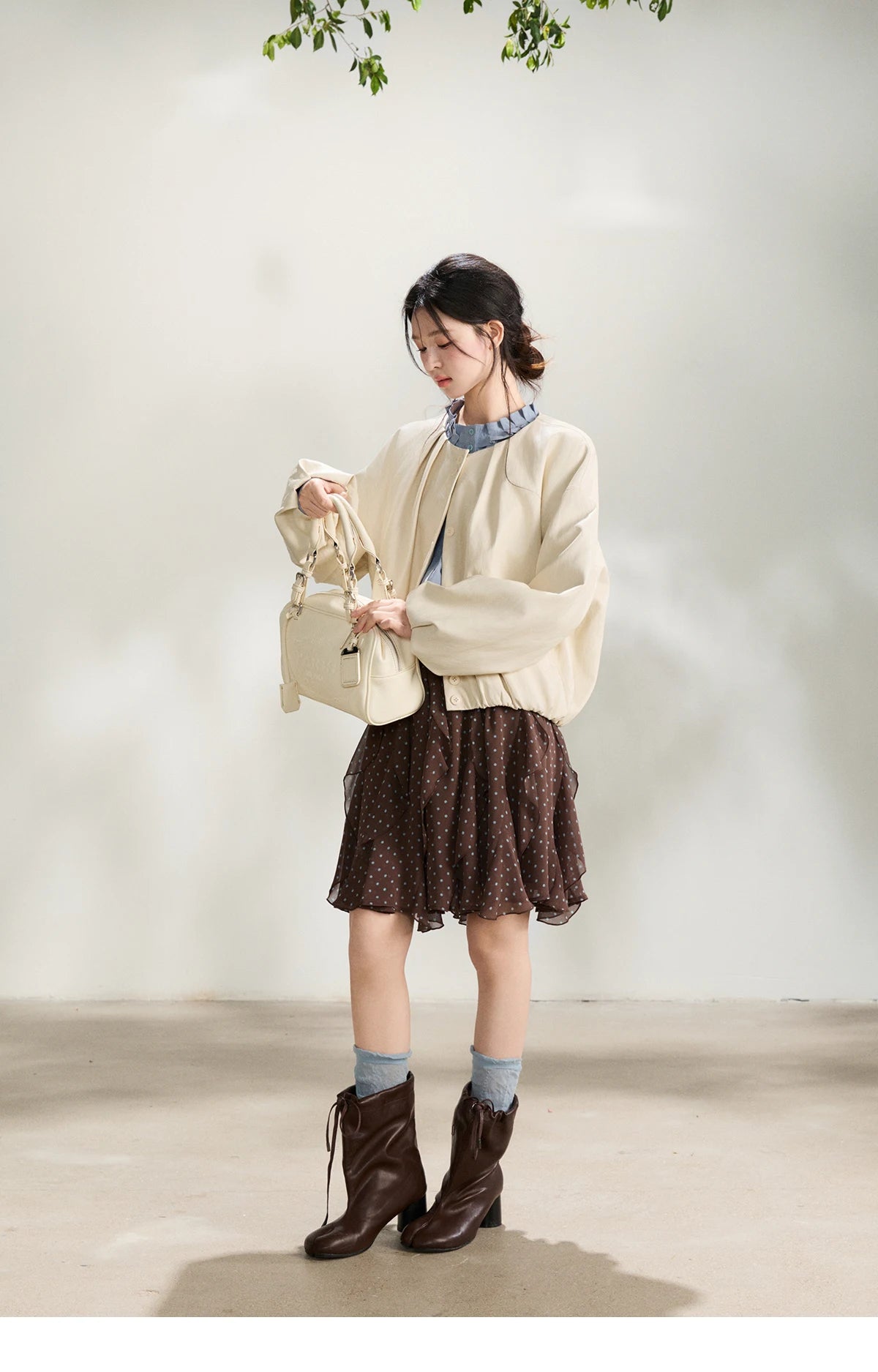 MISHOW Imitation Protein Skin Leather Jacket Ruffled Collar Button-Up MXF108W1019