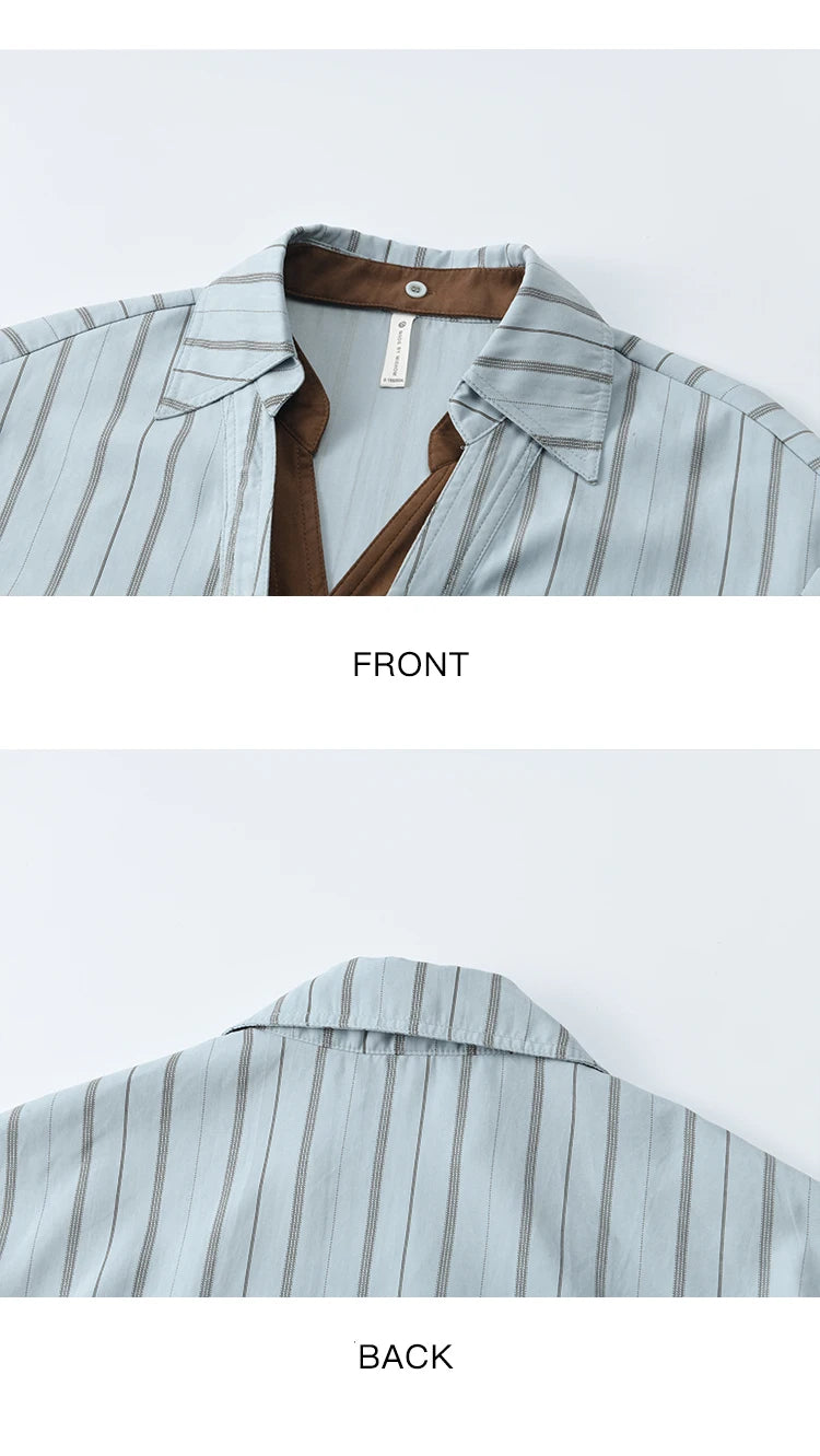 MISHOW Peach Skin Velvet Stripe Shirt Double Layered Collar MXE47C2408