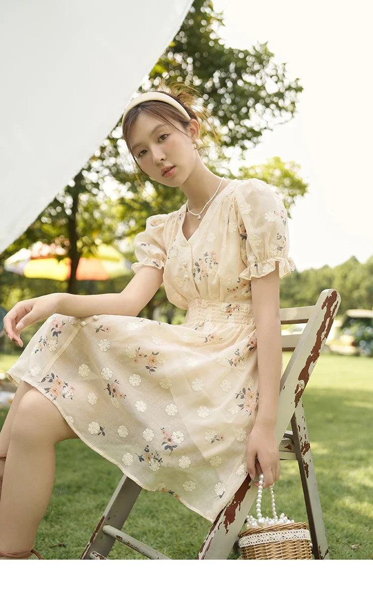 Mishow French Floral Embroidered Petal Sleeve Dress MXC38L1424